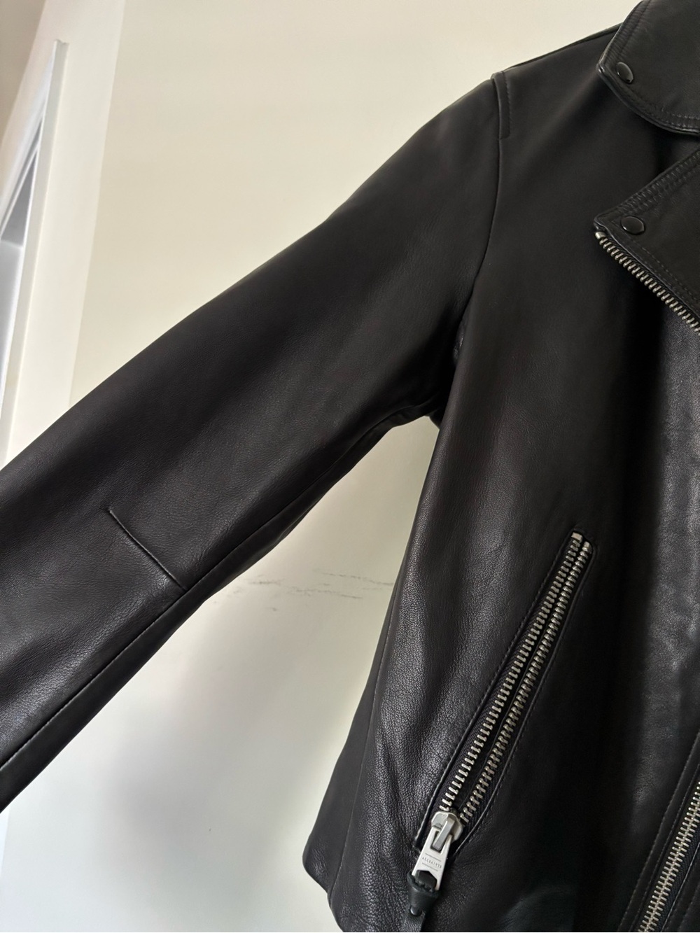AllSaints Dalby Slim Fit Leather Biker Jacket - Black - Picture 3 of 7
